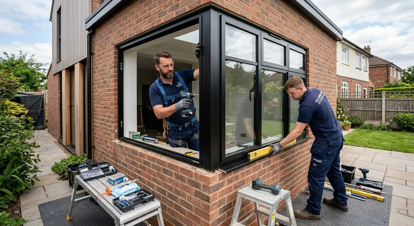 Black aluminium casement windows installed in an East London home by expert fitters.