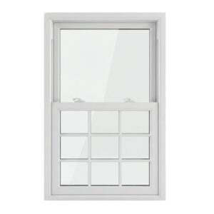 uPVC Sliding Sash Window with Plain Top Sash and 9-Pane Bottom Sash